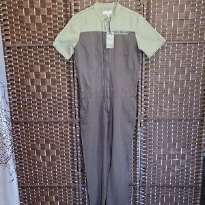 Triple Five Soul Two-Tone Jumpsuit in Gray and Cream